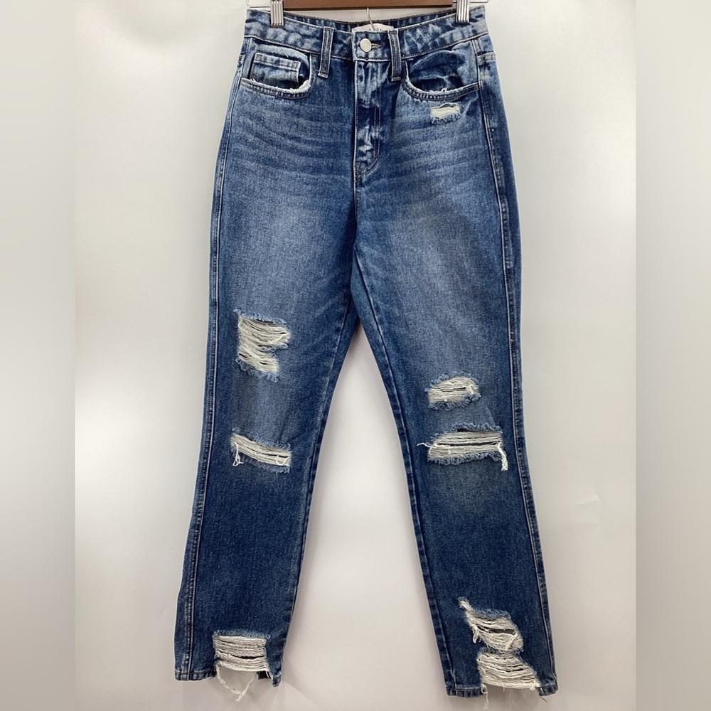 Flying Monkey Ultra High Rise Straight Blue Ripped Jeans - Picture 2 of 11